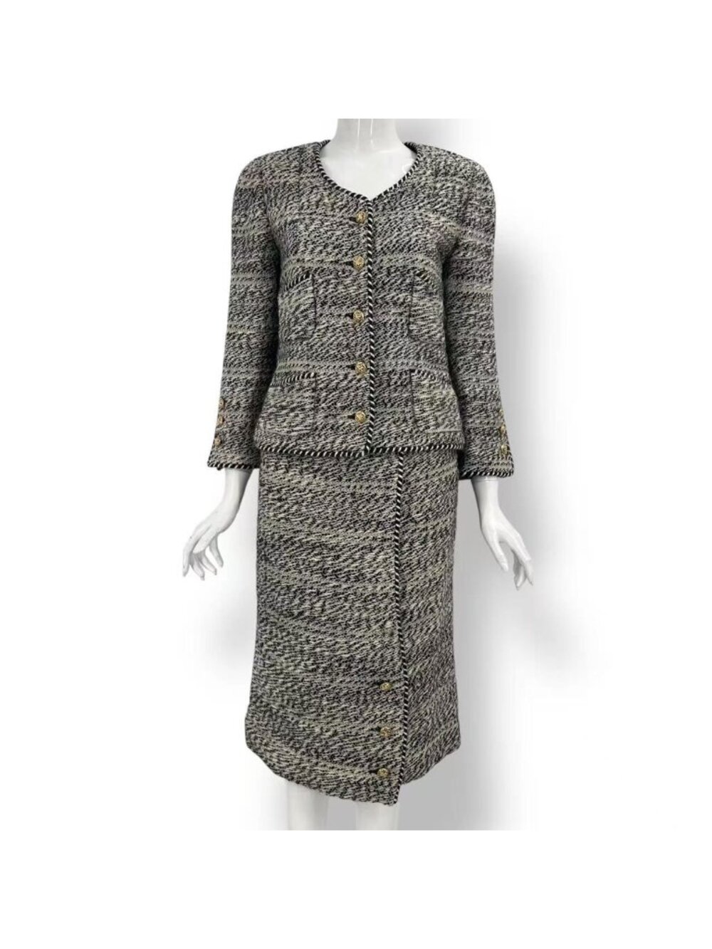 Chanel Suits Set Jacket Skirt Black White
